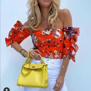 H & M Orange Floral off shoulder crop top